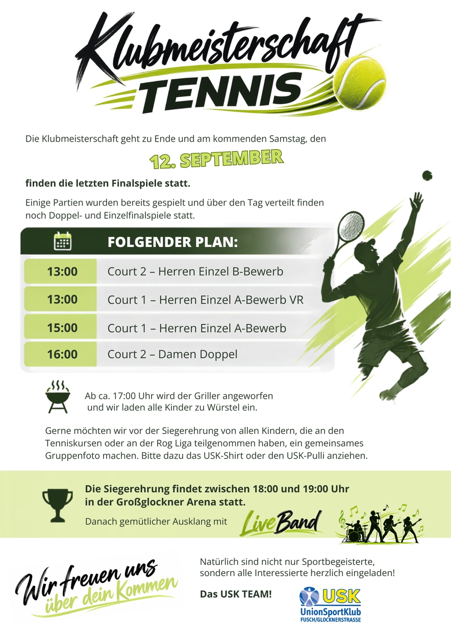 Tennis KM Finalspiele, Grillen, Siegerehrung mit Live Band